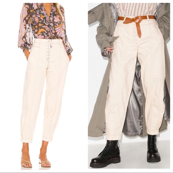 Ulla Johnson Brodie Jeans High waisted Tapered Button Fly Ivory Off White 0 - Picture 2 of 9